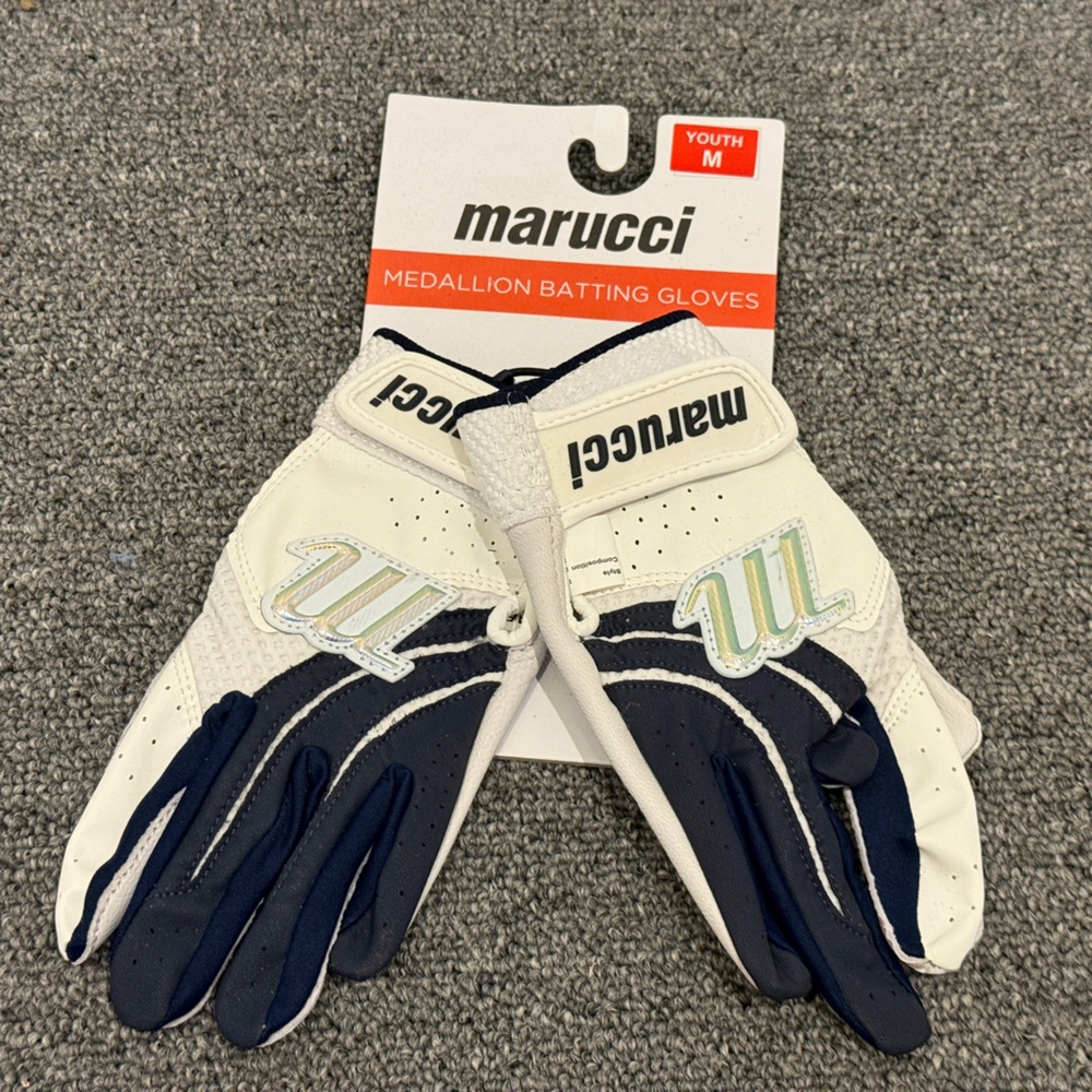 Marucci Youth Batting Gloves - White and Navy NWT